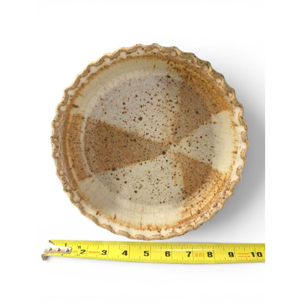 Vintage Studio Pottery Pie Quiche Dish Scalloped Rim Handmade Stoneware 9.25"